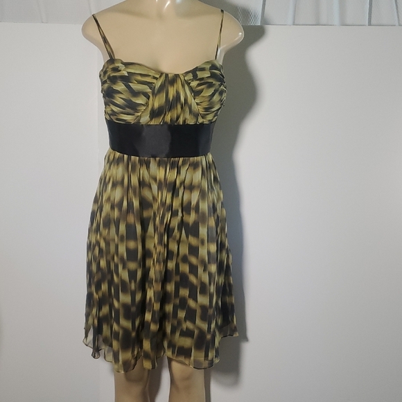 Calvin Klein Dresses & Skirts - Calvin Klein Women's 100% Silk Spaghetti Strap Dress Black and Yellow Size 8